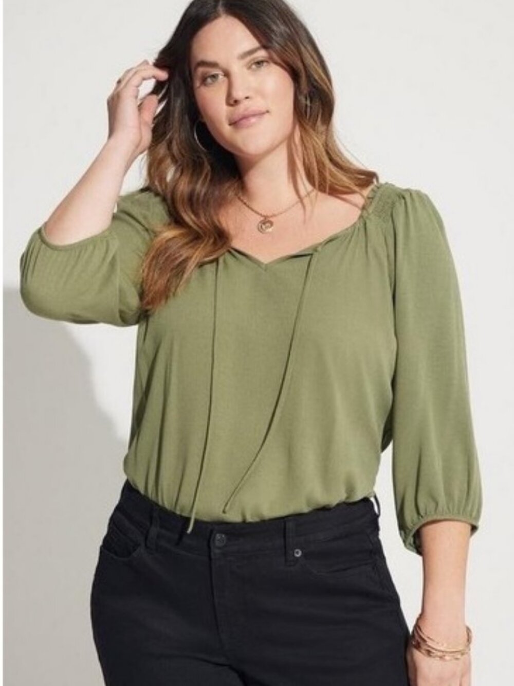 Torrid Washable Gauze Keyhole Peasant Puff Sleeve Top Size 3X Green Boho Cottage